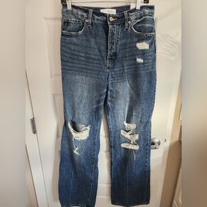 Kancan Ultra High Rise 90's Flair Distressed Jeans